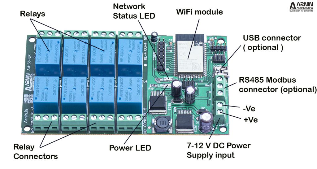 8 channel WiFi relay module AM-36-8R-WiFi detail - 1